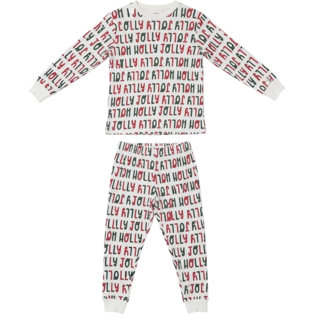 Carters Holly Jolly Christmas Thermal Pajama Set Red Green Waffle Knit Adult S